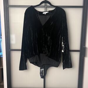 NWT Good American Crushed Velvet Long Sleeve Wrap Bodysuit In Black XXL (5)